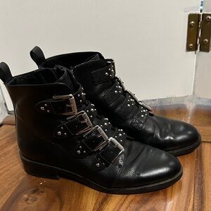 Halogen black leather studded buckle booties 6.5